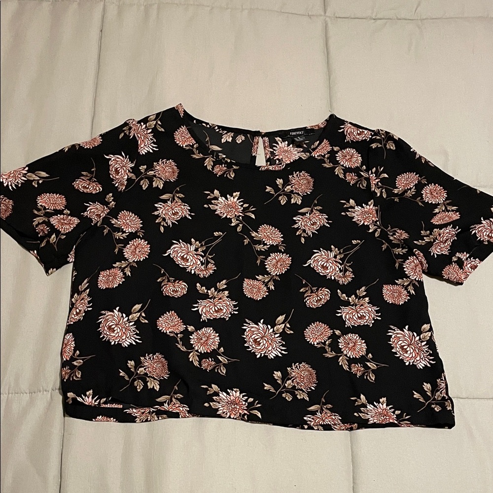 Forever 21 Black and Pink Floral Top